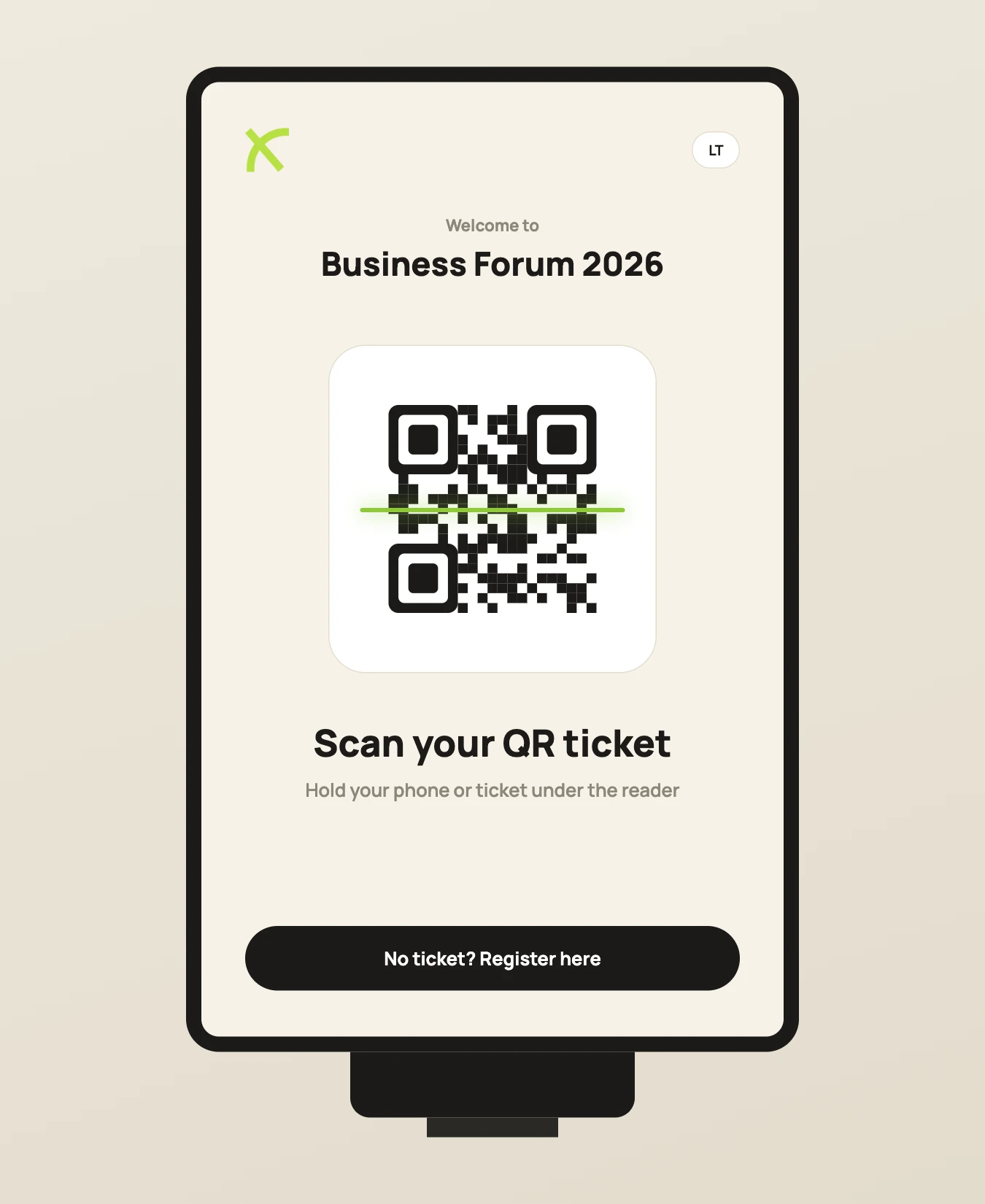 VeloxEntry self-service check-in kiosk: scan your QR ticket